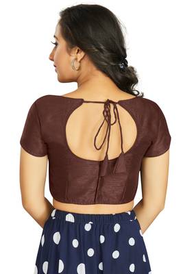 Coffee Art Silk Designer Festive Wear Readymade Blouse 2