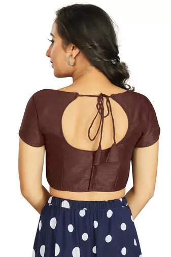 Coffee Art Silk Designer Festive Wear Readymade Blouse