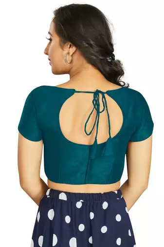 Teal Art Silk Designer Festive Wear Readymade Blouse