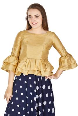Beige Art Silk Bell Sleeves attire with Poly Cotton Lining Blouse 1