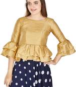 Beige Art Silk Bell Sleeves attire Poly Cotton Lining Blouse