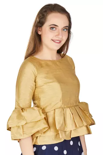 Beige Art Silk Bell Sleeves attire with Poly Cotton Lining Blouse