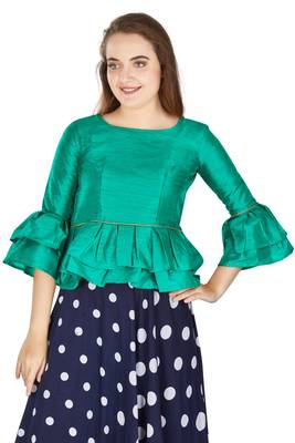 Sea Green Art Silk Bell Sleeves attire with Poly Cotton Lining Blouse 1