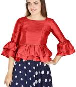 Red Art Silk Bell Sleeves attire with Poly Cotton Lining Blouse