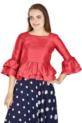 Gajri Art Silk Bell Sleeves attire with Poly Cotton Lining Blouse 1