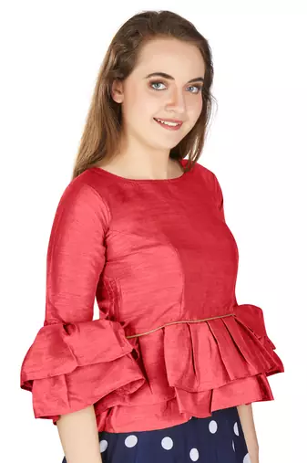 Gajri Art Silk Bell Sleeves attire with Poly Cotton Lining Blouse