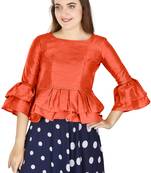 Orange Art Silk Bell Sleeves attire with Poly Cotton Lining Blouse
