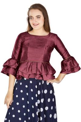 Wine Art Silk Bell Sleeves attire with Poly Cotton Lining Blouse 1