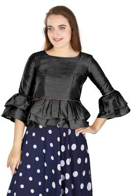 Black Art Silk Bell Sleeves attire with Poly Cotton Lining Blouse 1