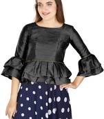 Black Art Silk Bell Sleeves attire with Poly Cotton Lining Blouse