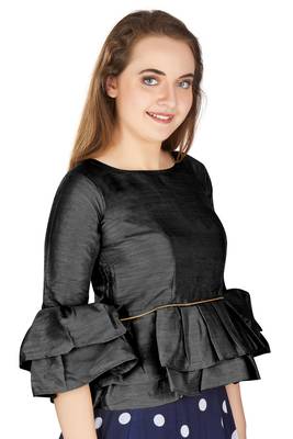 Black Art Silk Bell Sleeves attire with Poly Cotton Lining Blouse 2