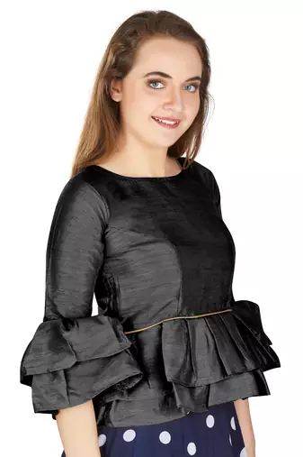 Black Art Silk Bell Sleeves attire with Poly Cotton Lining Blouse