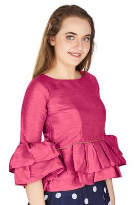 Pink Art Silk Bell Sleeves attire with Poly Cotton Lining Blouse 2