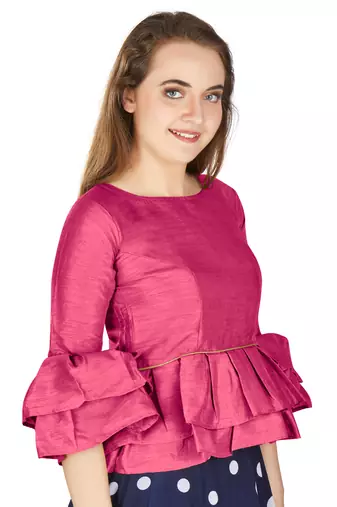 Pink Art Silk Bell Sleeves attire with Poly Cotton Lining Blouse