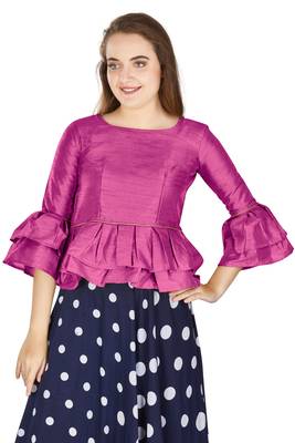Purple Art Silk Bell Sleeves attire with Poly Cotton Lining Blouse 1