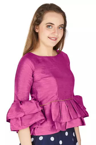 Purple Art Silk Bell Sleeves attire with Poly Cotton Lining Blouse
