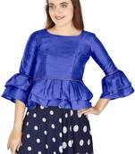 Blue Art Silk Bell Sleeves attire with Poly Cotton Lining Blouse