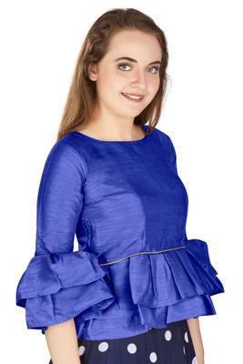 Blue Art Silk Bell Sleeves attire with Poly Cotton Lining Blouse 2