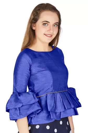Blue Art Silk Bell Sleeves attire with Poly Cotton Lining Blouse