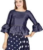 Navy Blue Art Silk Bell Sleeves attire with Poly Cotton Lining Blouse