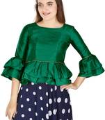 Green Art Silk Bell Sleeves attire with Poly Cotton Lining Blouse