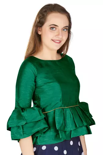 Green Art Silk Bell Sleeves attire with Poly Cotton Lining Blouse