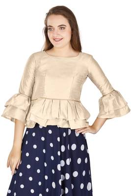 Off White Art Silk Bell Sleeves attire with Poly Cotton Lining Blouse 1