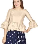 Off White Art Silk Bell Sleeves attire Poly Cotton Lining Blouse