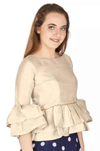 Off White Art Silk Bell Sleeves attire with Poly Cotton Lining Blouse