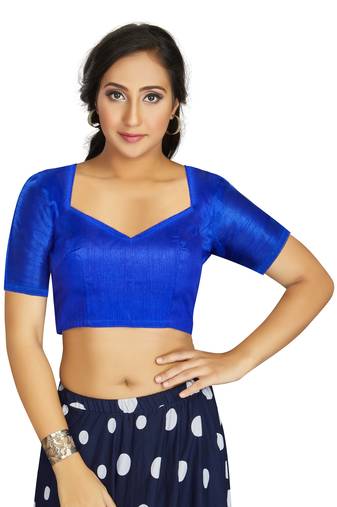 Blue Art Silk Designer Traditional Readymade Blouse