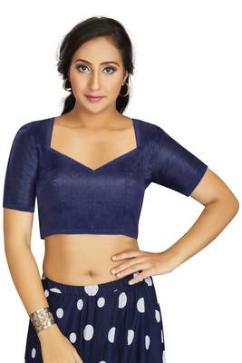 Navy Blue Art Silk Designer Traditional Readymade Blouse 1
