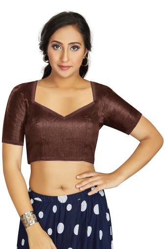 Coffee Art Silk Designer Traditional Readymade Blouse