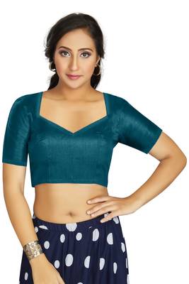Teal Art Silk Designer Traditional Readymade Blouse 1