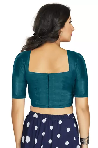 Teal Art Silk Designer Traditional Readymade Blouse