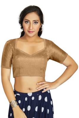Beige Art Silk Designer Traditional Readymade Blouse 1