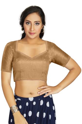 Beige Art Silk Designer Traditional Readymade Blouse