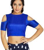 Blue Art Silk Cold Shoulder Sleeve Readymade Blouse
