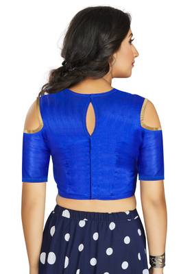 Blue Art Silk Cold Shoulder Sleeve Readymade Blouse 2