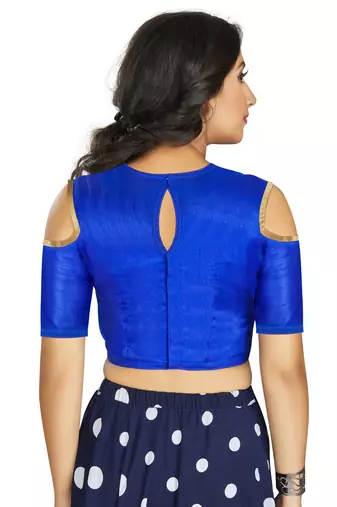 Blue Art Silk Cold Shoulder Sleeve Readymade Blouse