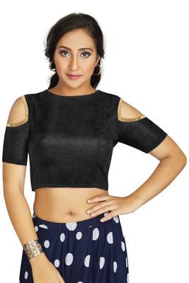 Black Art Silk Cold Shoulder Sleeve Readymade Blouse 1