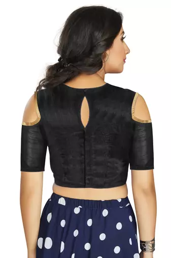 Black Art Silk Cold Shoulder Sleeve Readymade Blouse