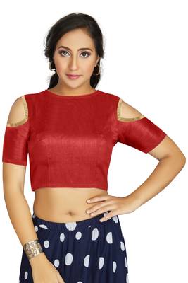Red Art Silk Cold Shoulder Sleeve Readymade Blouse 1