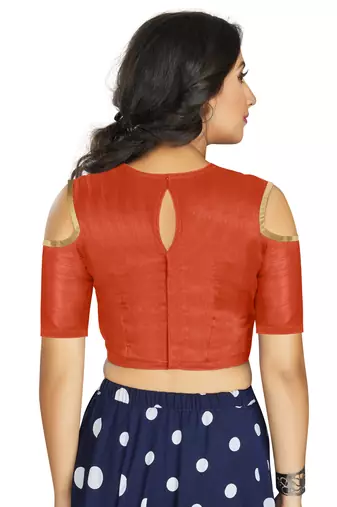 Orange Art Silk Cold Shoulder Sleeve Readymade Blouse