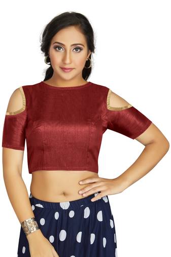 Maroon Art Silk Cold Shoulder Sleeve Readymade Blouse