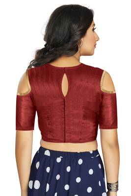 Maroon Art Silk Cold Shoulder Sleeve Readymade Blouse 2