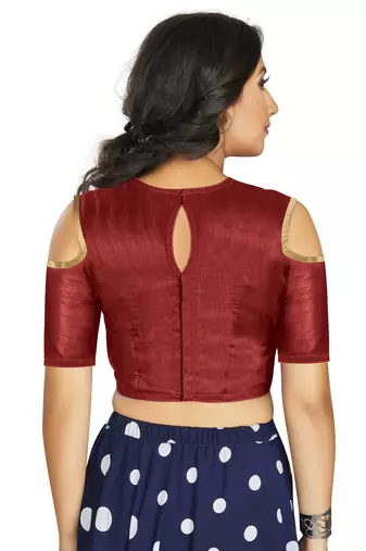 Maroon Art Silk Cold Shoulder Sleeve Readymade Blouse