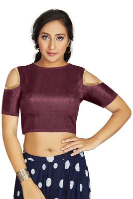 Wine Art Silk Cold Shoulder Sleeve Readymade Blouse 1