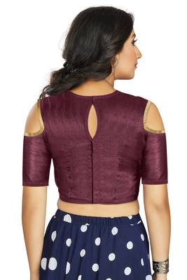 Wine Art Silk Cold Shoulder Sleeve Readymade Blouse 2