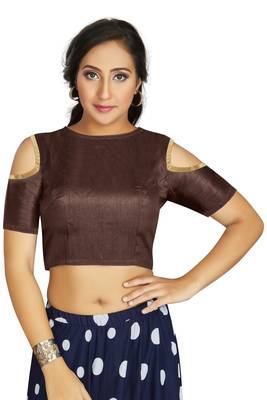 Coffee Art Silk Cold Shoulder Sleeve Readymade Blouse 1