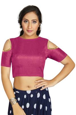 Pink Art Silk Cold Shoulder Sleeve Readymade Blouse 1